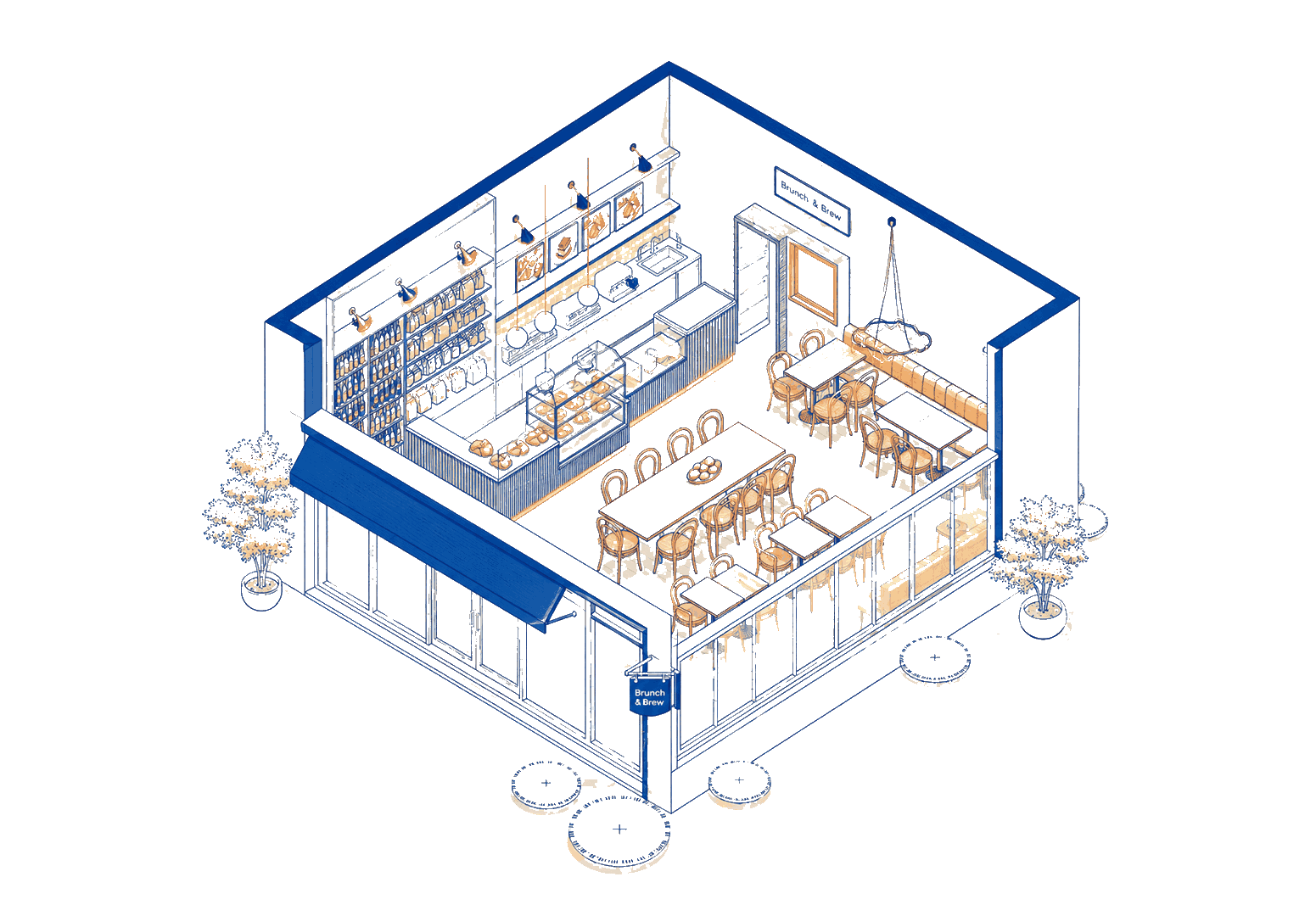 Brunch & Brew isometric interior illustration