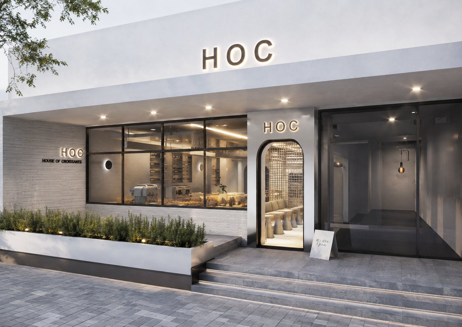House Of Croissants storefront with HOC signage