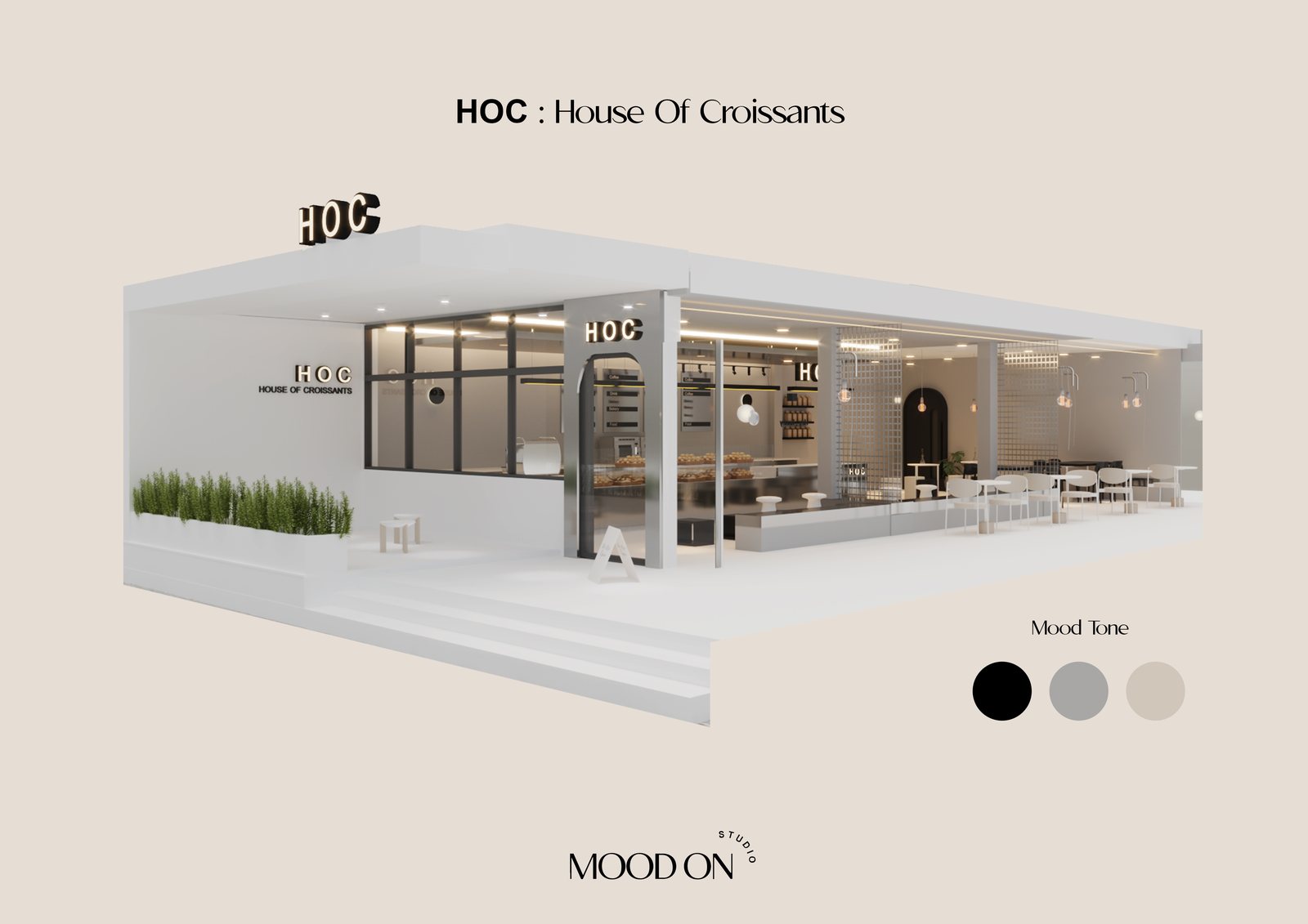 House Of Croissants exterior facade and material palette