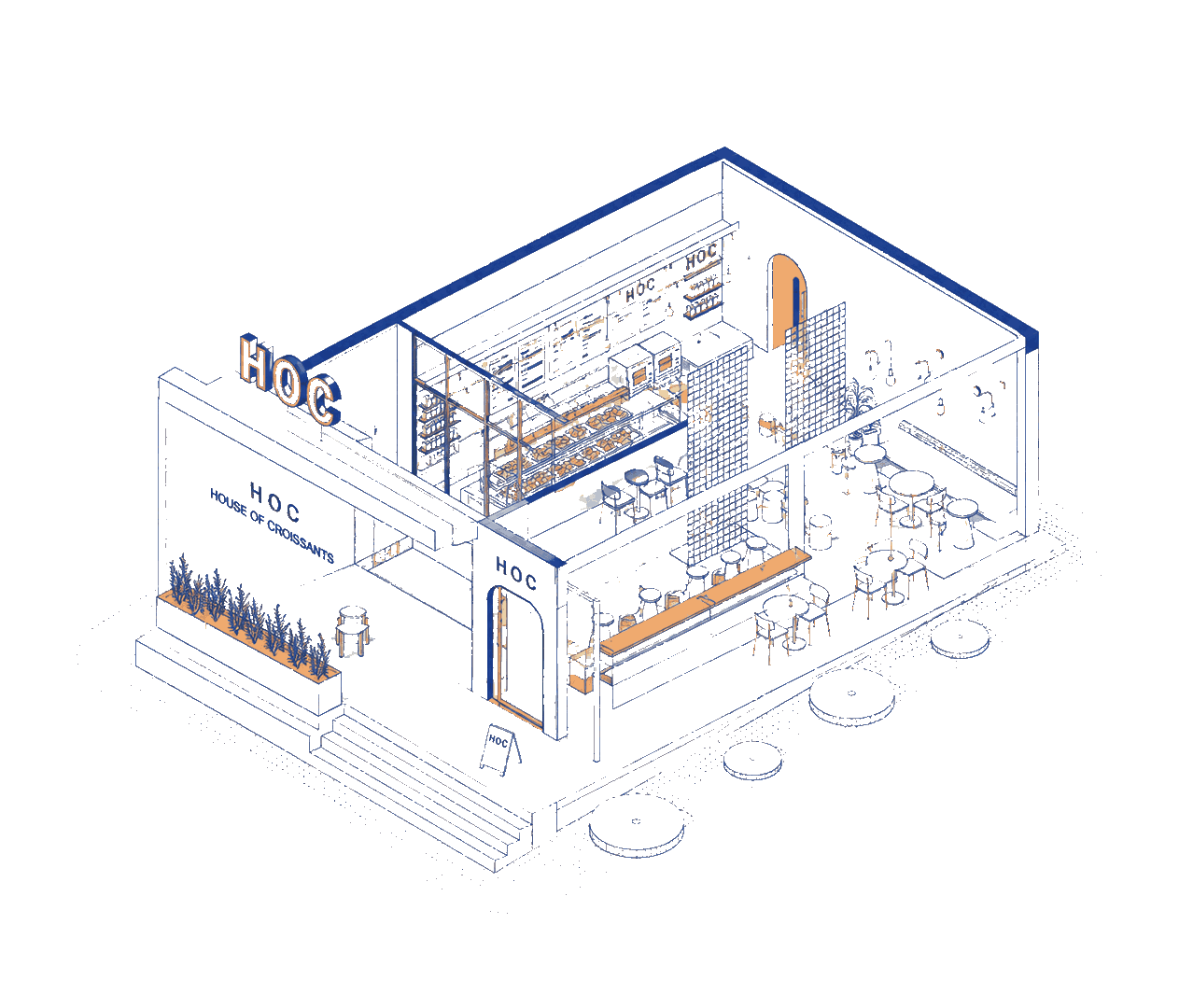 House Of Croissants isometric cutaway illustration