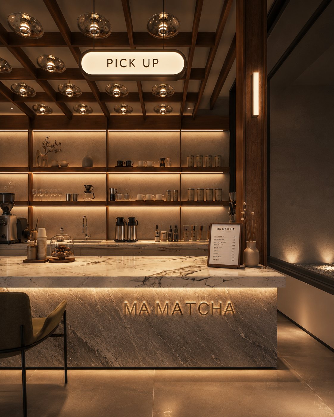 Ma Matcha bar seating and lighting